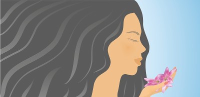 女人和花。矢量插图。