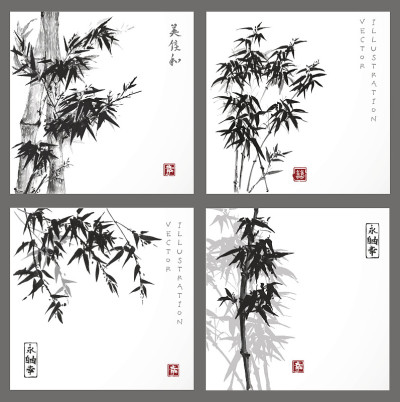 一套印有竹子的卡片