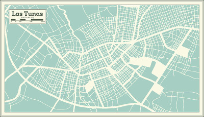 复古风格的拉斯图纳斯古巴城市地图。略图。