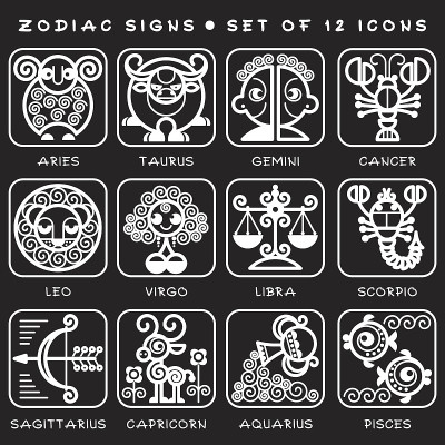 星座-向量图标的集合。白色插图的生肖符号。