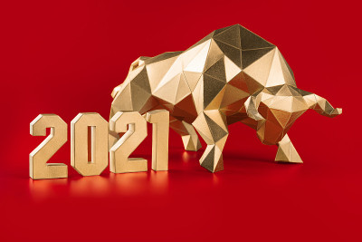 黄金卷纸牛市和数字2021红色