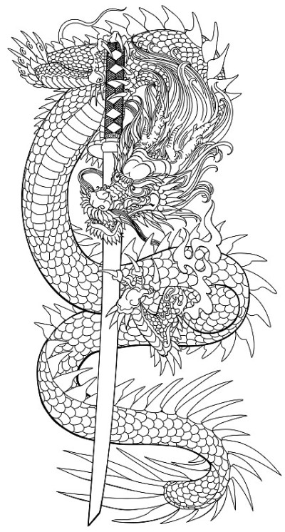 拿着武士刀的日本龙。大纲