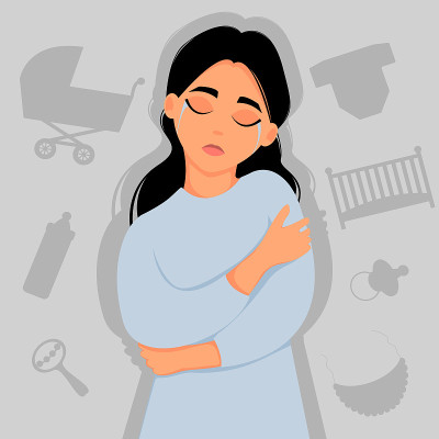 不幸的年轻女人。流产、流产的概念。平面风格的矢量插图。