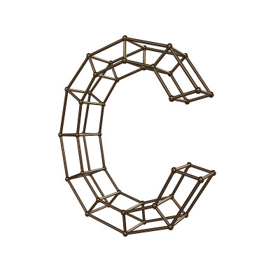 结构字母C.结构字体孤立在白色背景上的3D渲染