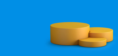 蓝色背景上的黄色双色讲台。3 d演示。