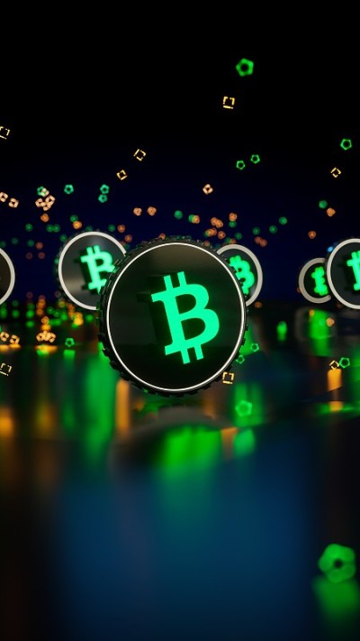 比特币现金加密货币标志3d插图。区块链技术上的金融和商业