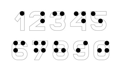 盲文字母数字。英文版本的盲文字母。有视力障碍的盲人的数字