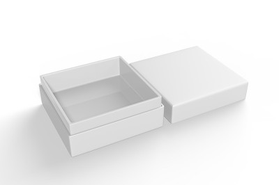 白色空白豪华硬颈盒与内部foxing品牌展示和模拟，3d插图。