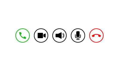 Communication icon set. Phone, camera, sound, micr