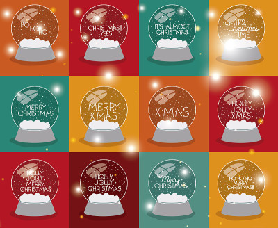 set of snow spheres with christmas letterings