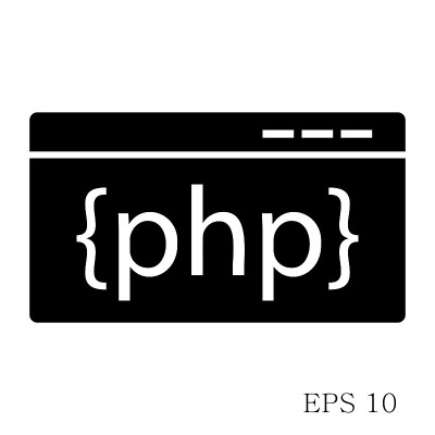 PHP代码图标隔离在白色背景的平面风格。