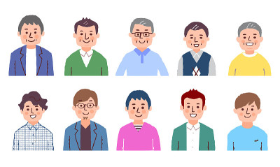 10个不同年龄的男人