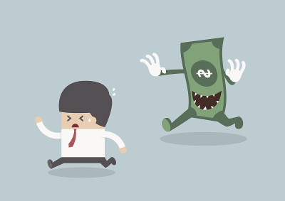 商人从金钱怪兽面前逃跑