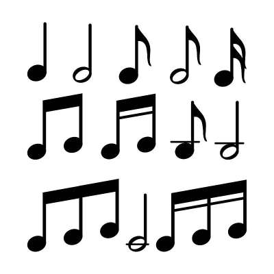 音乐音符，歌曲，旋律和曲调向量上的白色背景