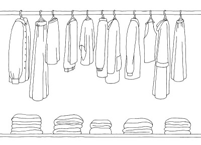 衣服上衣架图形黑白孤立素描插图向量