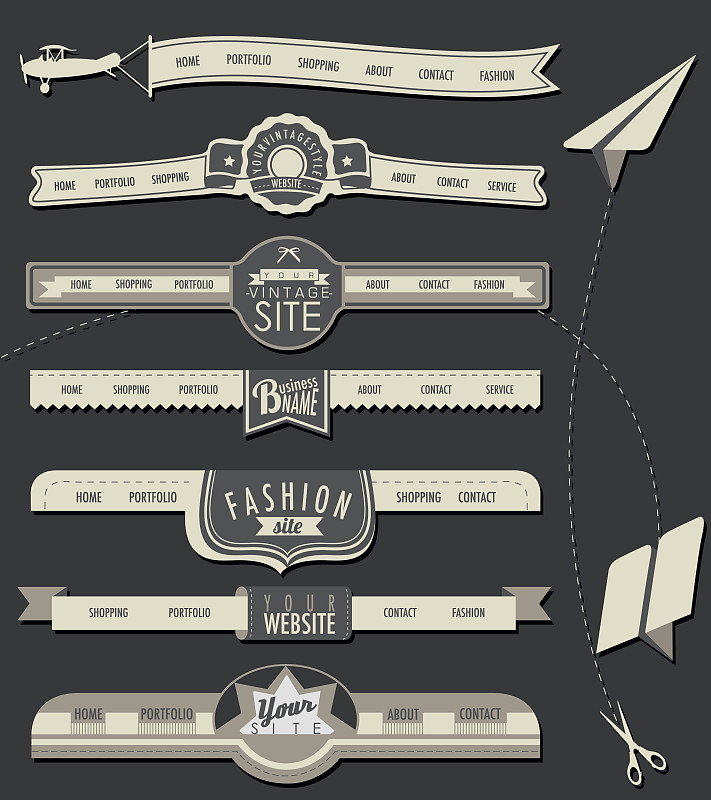 复古风格的网站标题和导航元素。