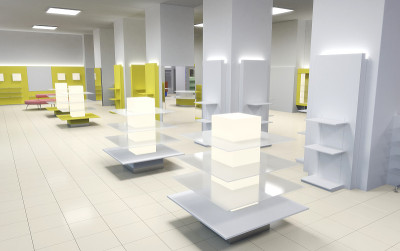 商店，商场，购物中心，室内可视化，3D插图