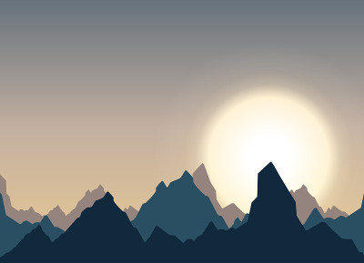 美丽的日出在山上的水平全景。矢量图