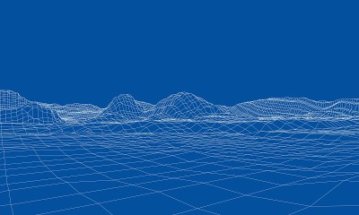 抽象的三维线框景观。Blueprint样式