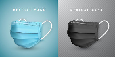 逼真的医用口罩。3d医用口罩细节。矢量图