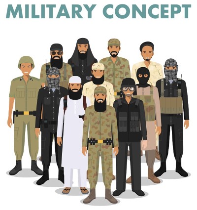 Military concept. Set of different detailed illust