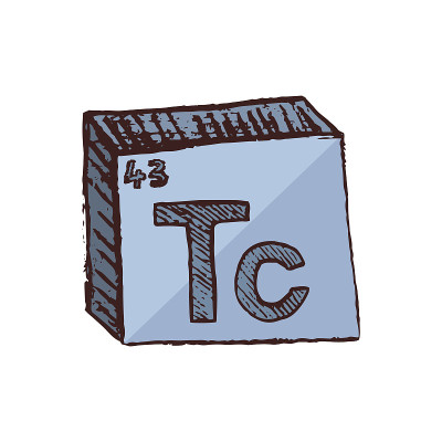 矢量三维手绘化学发光灰色符号的放射性金属锝与缩写Tc从周期表上的元素隔离在白色背景上。