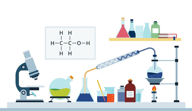 实验室化学或生物学研究平面设计载体插图。