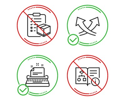 打字机，包裹检查表和交叉箭头设置。技术算法的信号。向量