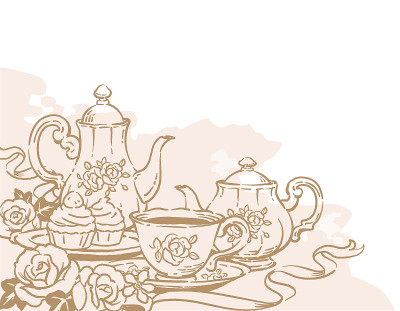 茶点时间对象的插图。复古风格。矢量插图。