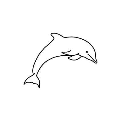 轮廓海豚，涂鸦，黑白插图。