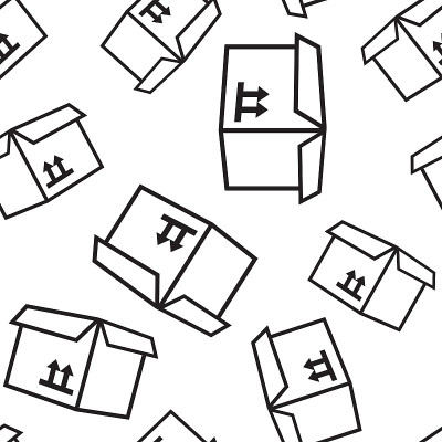 开箱运输无缝模式背景。商业平面矢量插图。开箱交付标志符号图案。