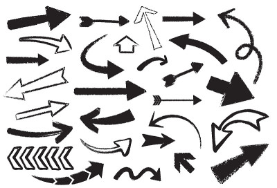 set of vector arrows, chalk arrows isolated on whi