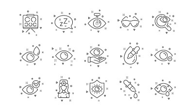 验光，眼科医生线图标。医用激光眼科手术，眼镜和眼药水。线性集。向量