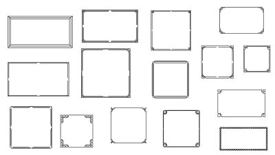 Set Black Simple Line Frame Collection涂鸦方形花卉框架叶子元素