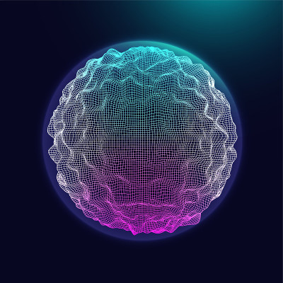 Abstract sphere background with waves. 3D surface.