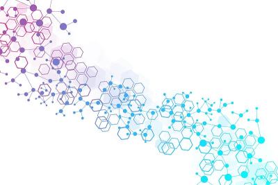 科学网络格局，连接线与点。技术六边形结构或分子连接元件。