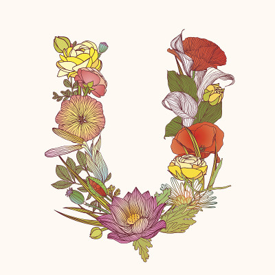 花的字母表。字母U