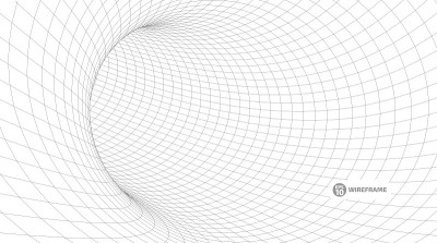 线框网格隧道中的抽象对象。一个景观概念的3D插图。