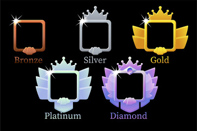 Square frames game rank, gold, silver, platinum, b