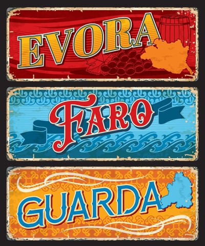 Evora, Faro和Guarda，葡萄牙省车牌