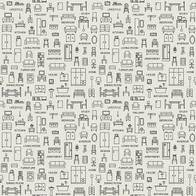 矢量无缝模式背景与家居家具轮廓图标5