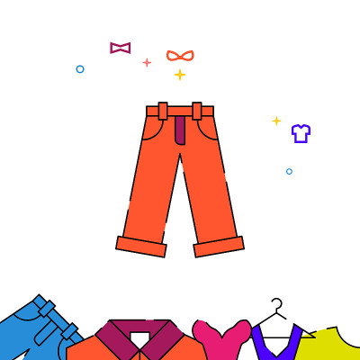 橙色裤子卷满线条图标，服装简单插图