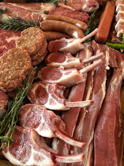 以各种生肉为背景