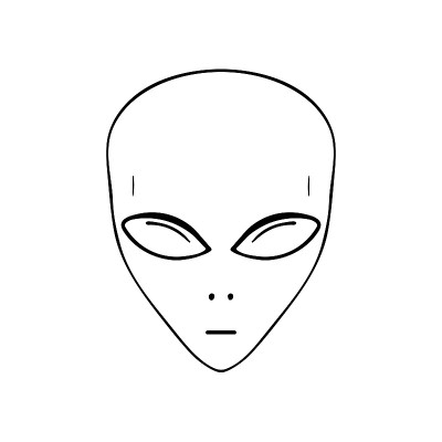 手绘外星人的脸图标。飞碟图片，飞碟飞行员。涂鸦风格，简单的极简主义绘画。