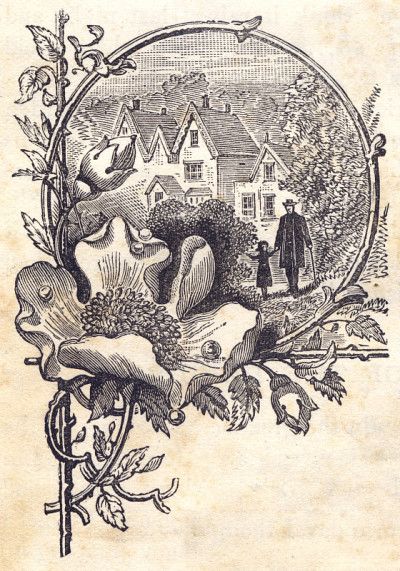 古老的黑/白色花框村庄插图，1881年