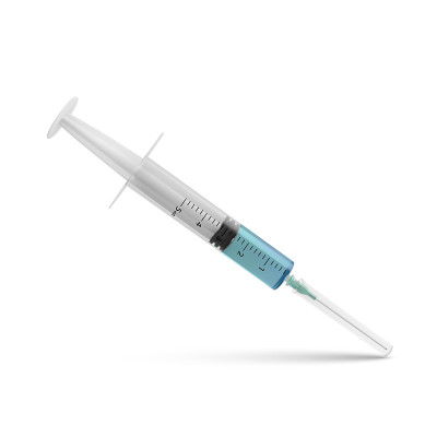 与药物注射器。逼真的注射器与疫苗注射。实验室研究。向量