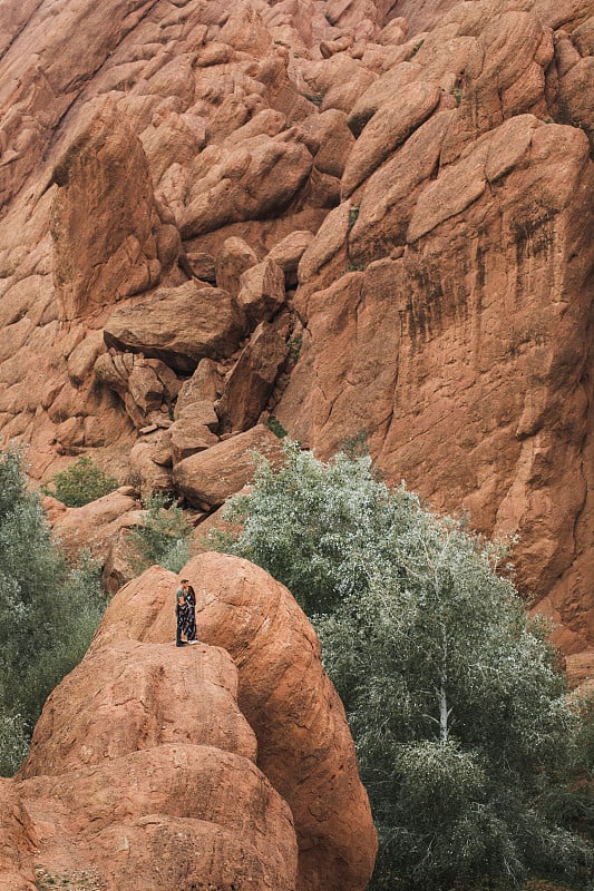 Couple in love on background of Todra gorge canyon