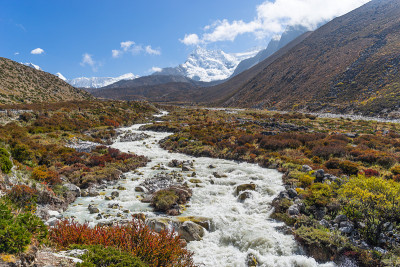山地景观从定伯车到楚孔村，珠穆朗玛峰