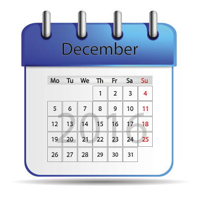 2016年12月日历。