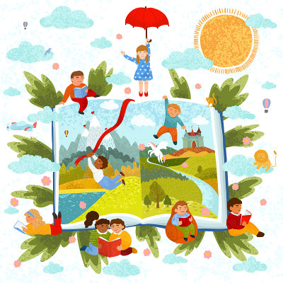 Children read a book of fairy tales